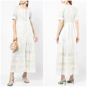 $325 LoveShackFancy Edie Lily Pond Hand Dye Crochet Lace Maxi Dress size XS